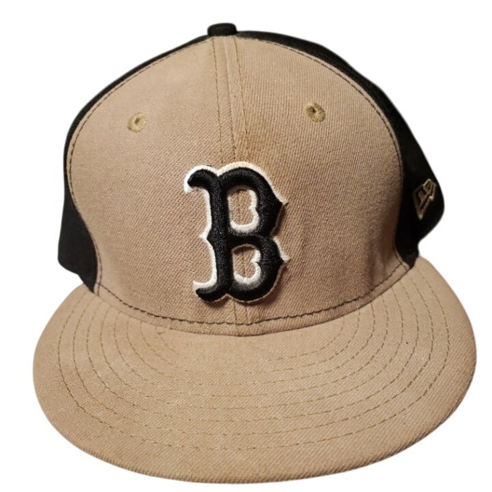 MLB Boston Red Sox 5950 Men's Fitted New Era Hat 7-1/4 Cap Tan Black 59FIFTY